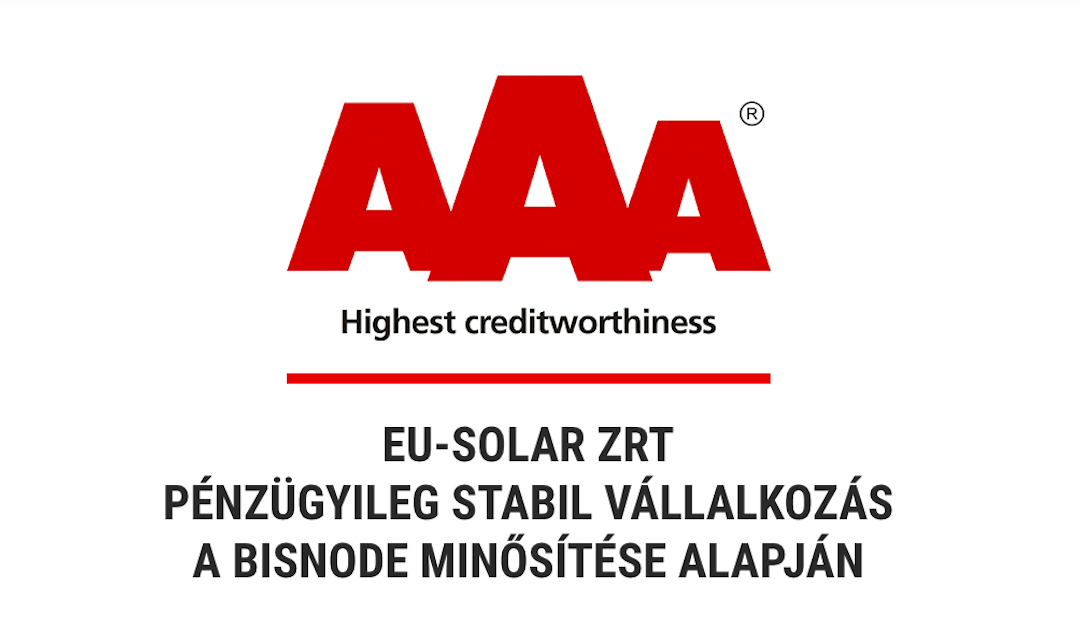 ’AAA’ minősítést kapott az EU-Solar Zrt. a Bisnode-tól