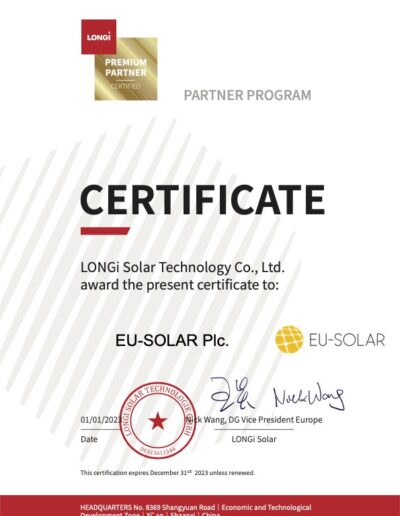 LONGi Partner Program 2023_PREMIUM PARTNER_EU-SOLAR Plc.
